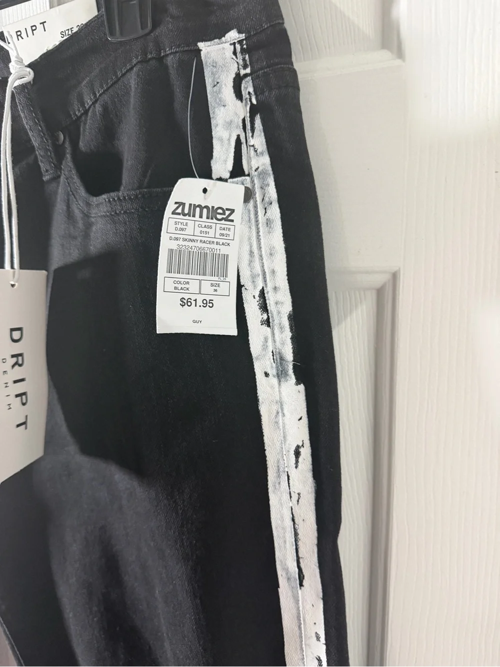 Dript Black Men's Jeans with White Side Stripe